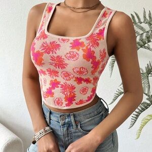 SHEIN Pink and Orange Floral Tank Top